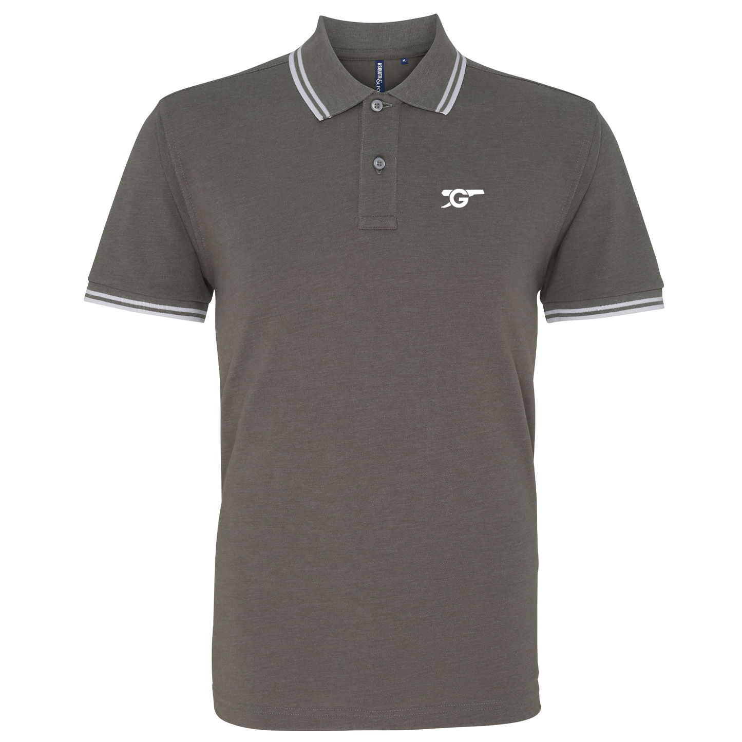 Arsenal Charcoal and White Tipped Mens Two Button Polo Shirt, 100% Cotton, Short-Sleeve, Embroidered Gunners Logo