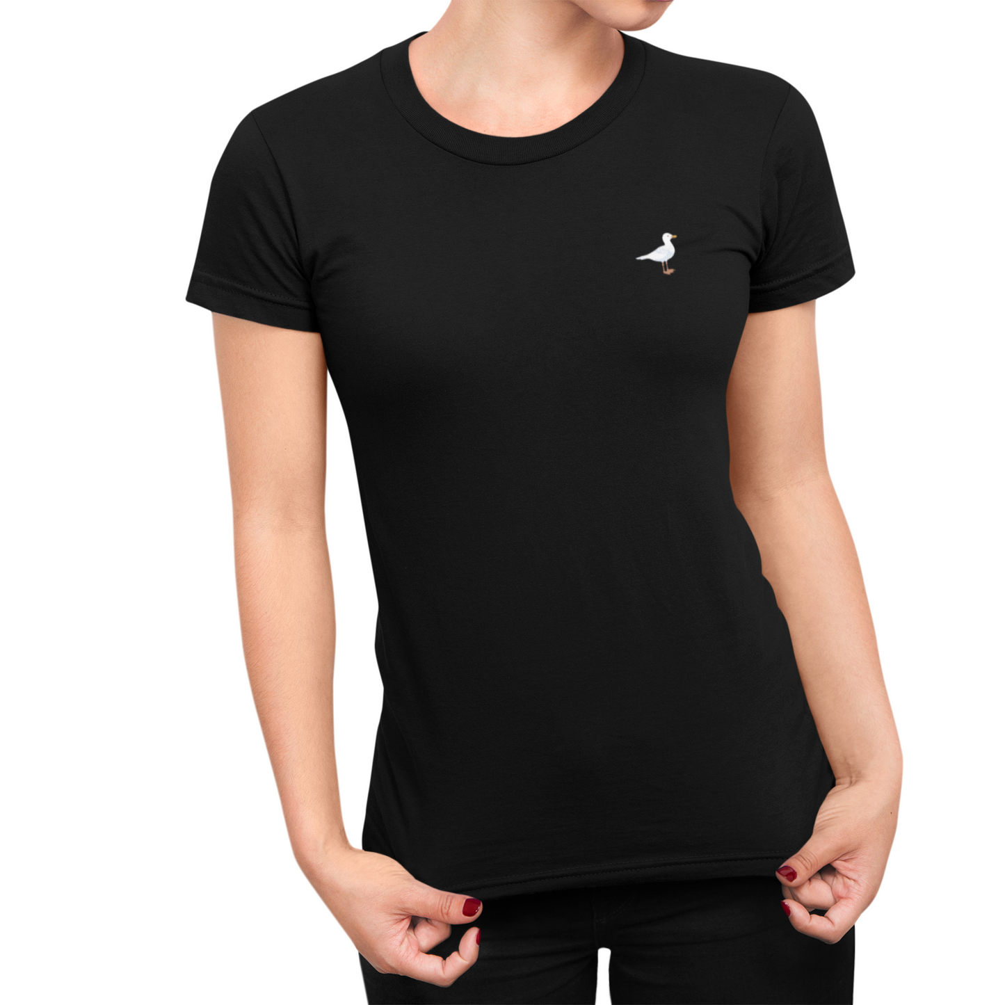 Brighton Black Ladies T-Shirt, 100% Cotton, Slim Fit, Embroidered BHA Seagulls Logo