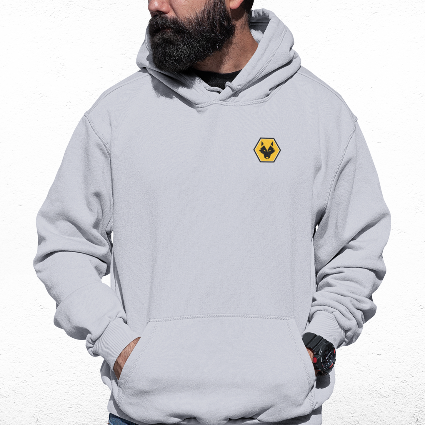 Wolves Grey Mens Hoodie, Kangaroo Pouch Pocket, Self-Coloured Cords, 80% Cotton/20% Polyester, Embroidered WeAreWolves Logo