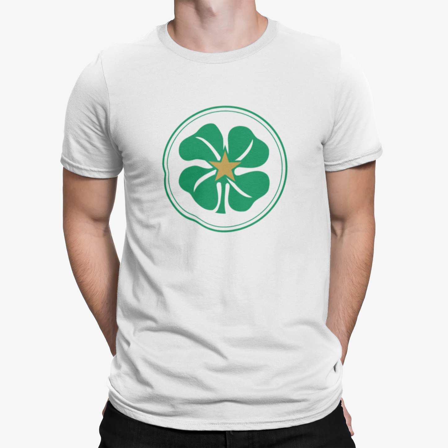 Celtic White and Green Mens Heavy T-Shirt, 100% Cotton, Short-Sleeve Crew Neck, Large Print Celtic1967 logo