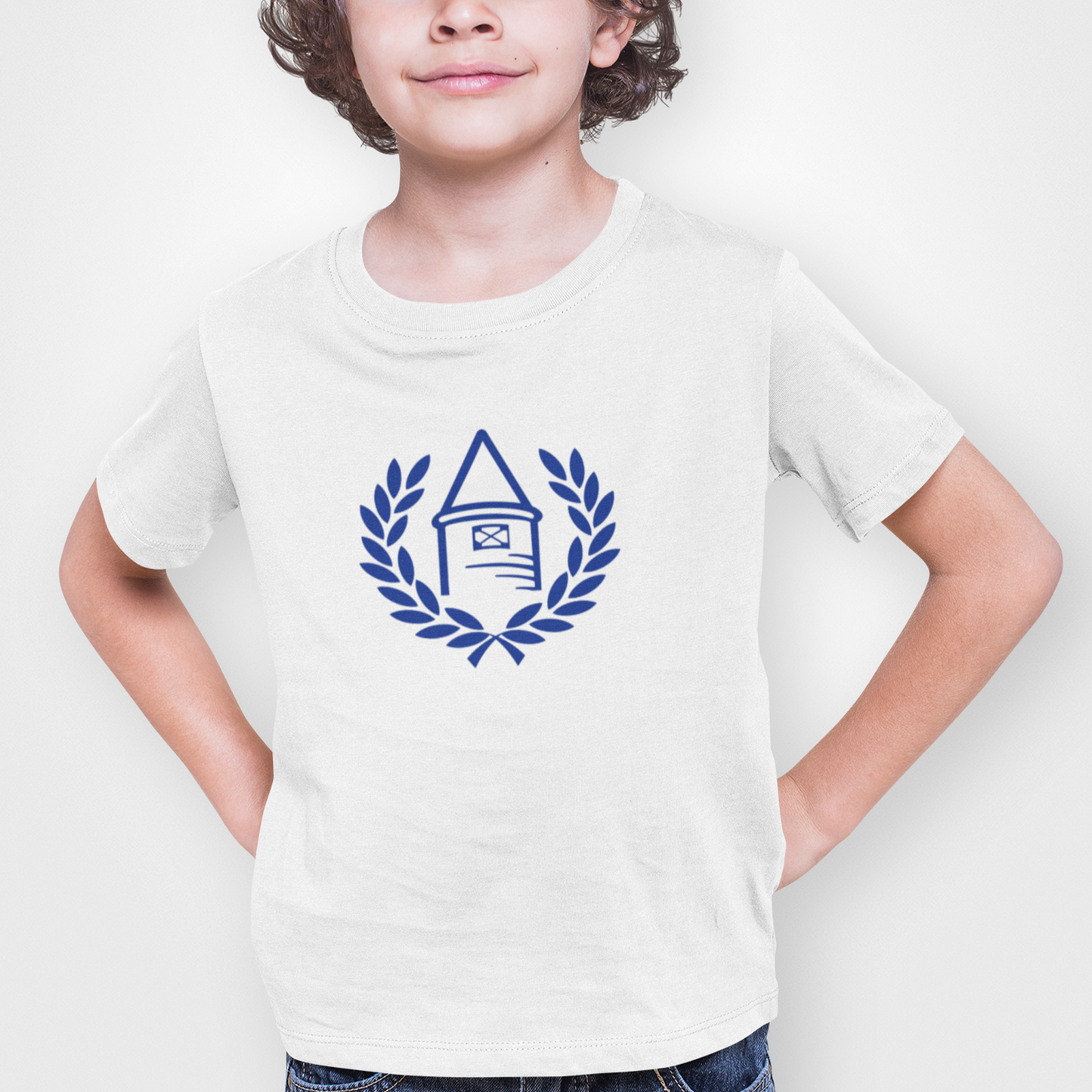 Everton White Childrens T-shirt, 100% Cotton, Short-Sleeve, Large Print Toffees Logo