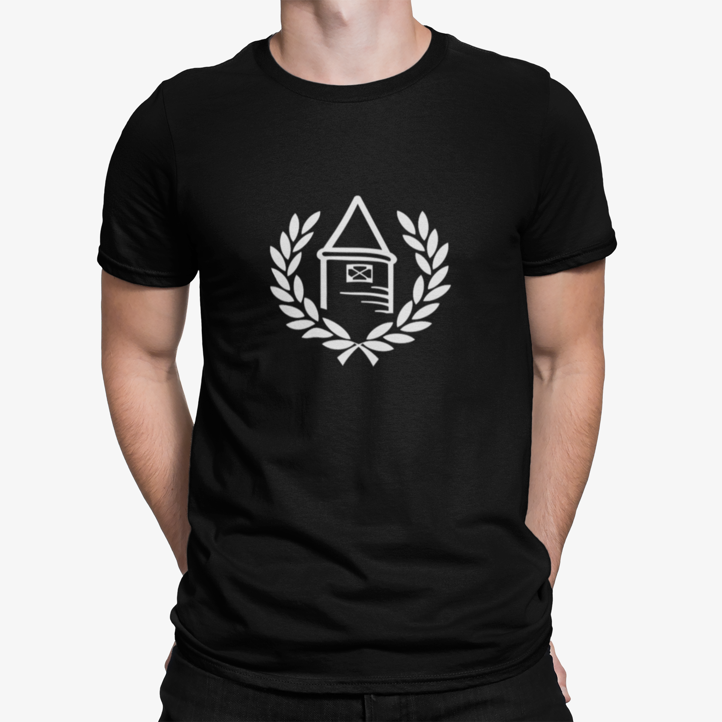 Everton Black Mens Heavy T-Shirt, 100% Cotton, Short-Sleeve Crew Neck, Large Print Toffees logo