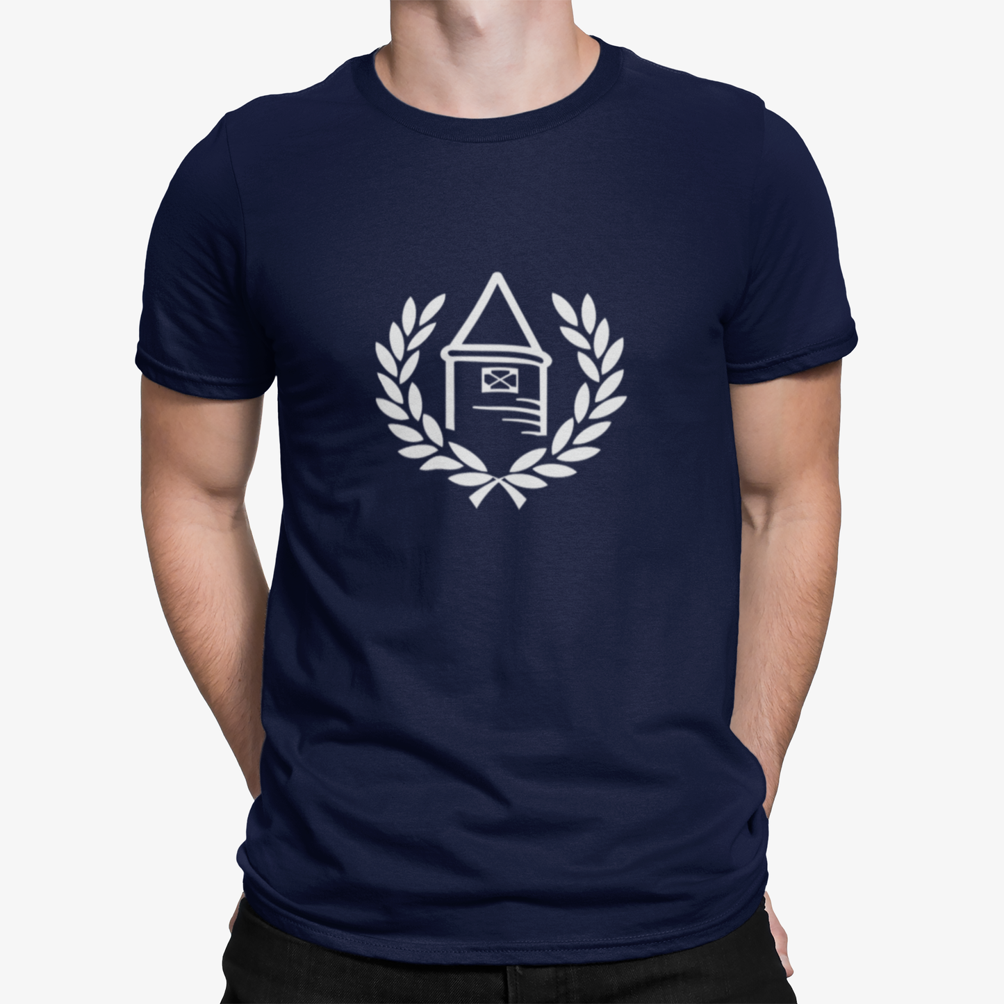 Everton Navy Mens Heavy T-Shirt, 100% Cotton, Short-Sleeve Crew Neck, Large Print Toffees logo