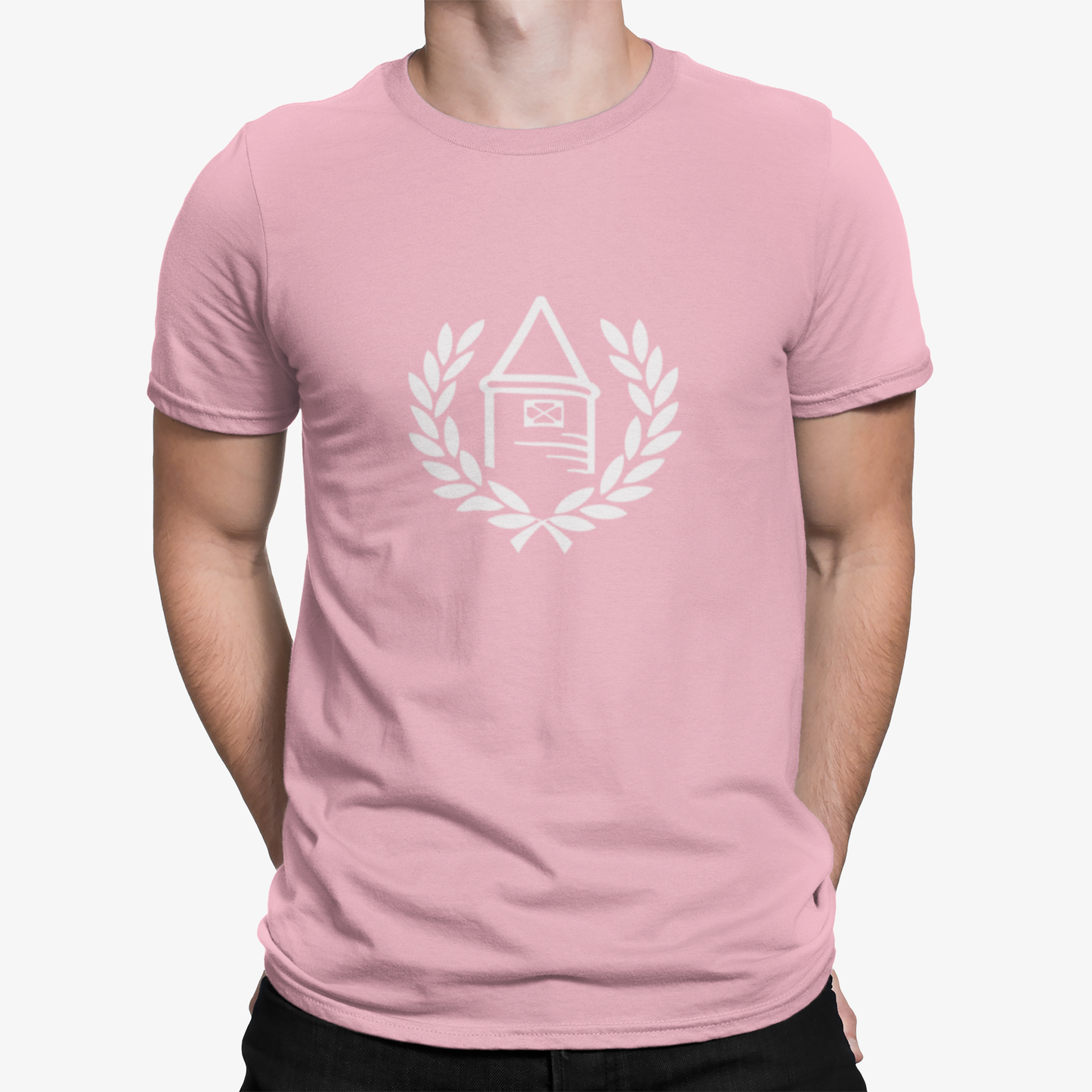 Everton Pink Mens Heavy T-Shirt, 100% Cotton, Short-Sleeve Crew Neck, Large Print Toffees logo