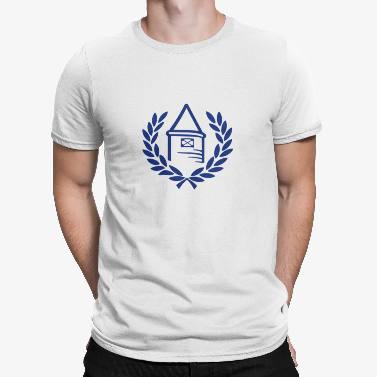 Everton White Mens Heavy T-Shirt, 100% Cotton, Short-Sleeve Crew Neck, Large Print Toffees logo