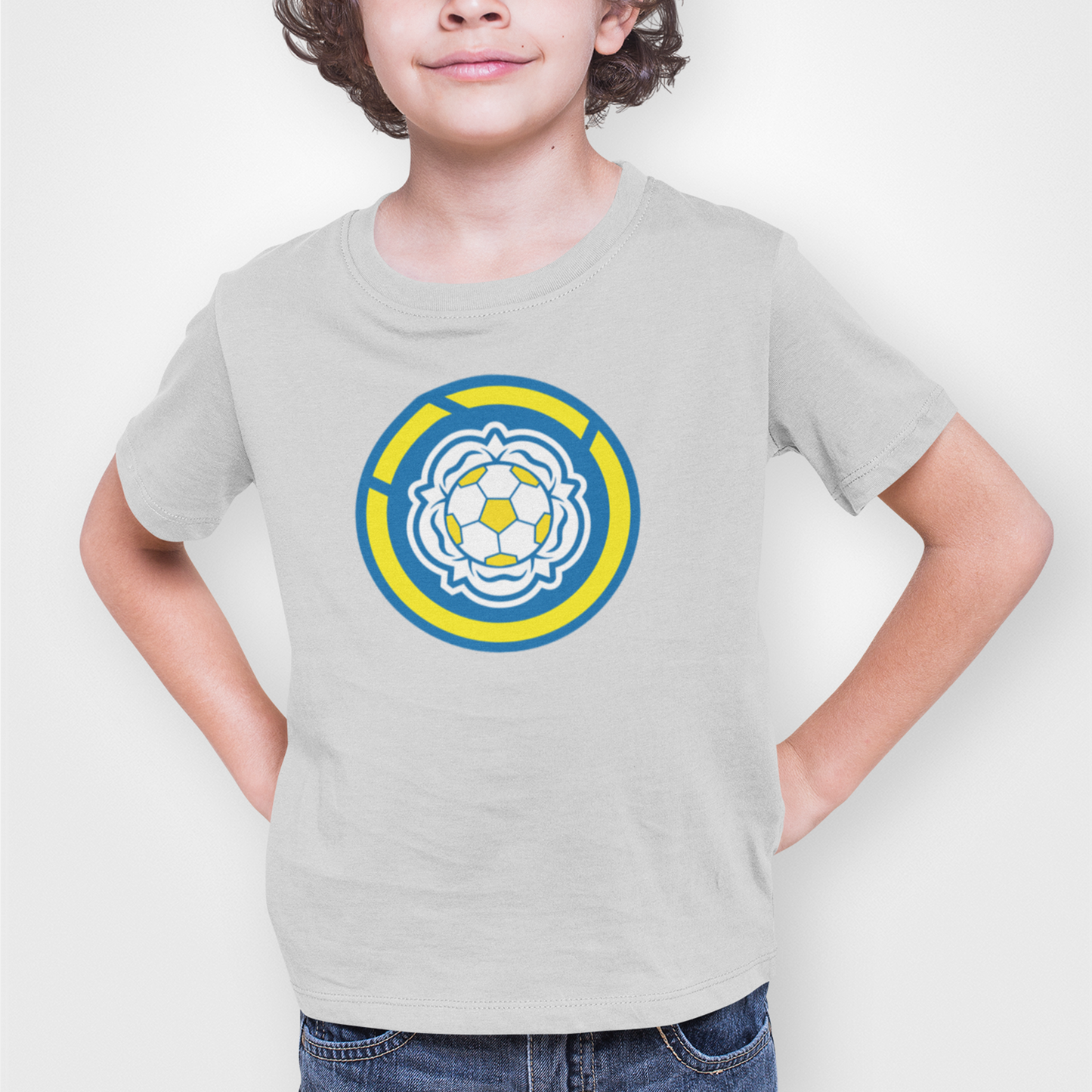 Leeds Grey Childrens T-shirt, 100% Cotton, Short-Sleeve, Large Print LUFC MOT Logo