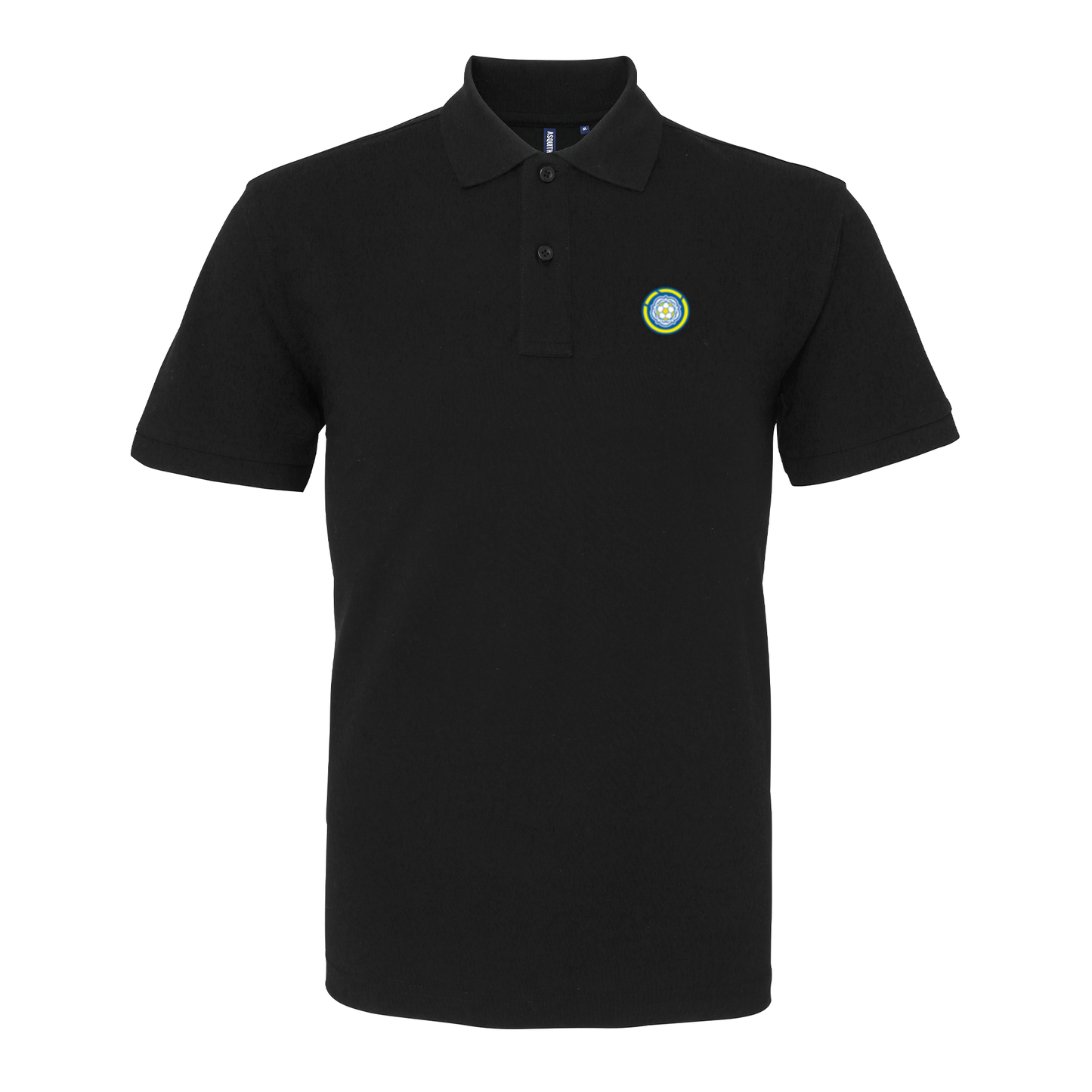 Leeds Black Mens Three Button Polo Shirt, 100% Polyester, Short-Sleeve, Embroidered LUFC MOT Logo