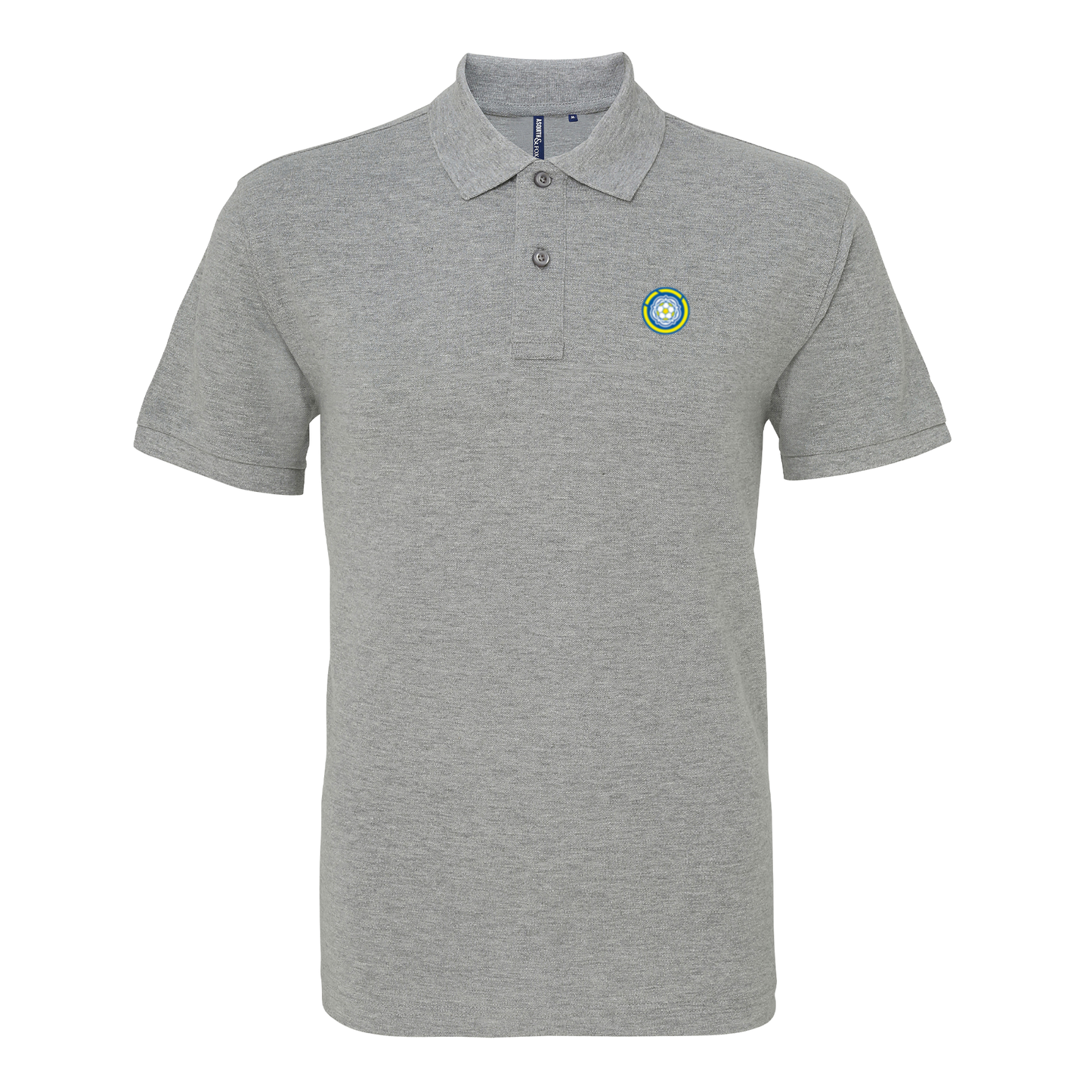 Leeds Grey Mens Three Button Polo Shirt, 100% Polyester, Short-Sleeve, Embroidered LUFC MOT Logo