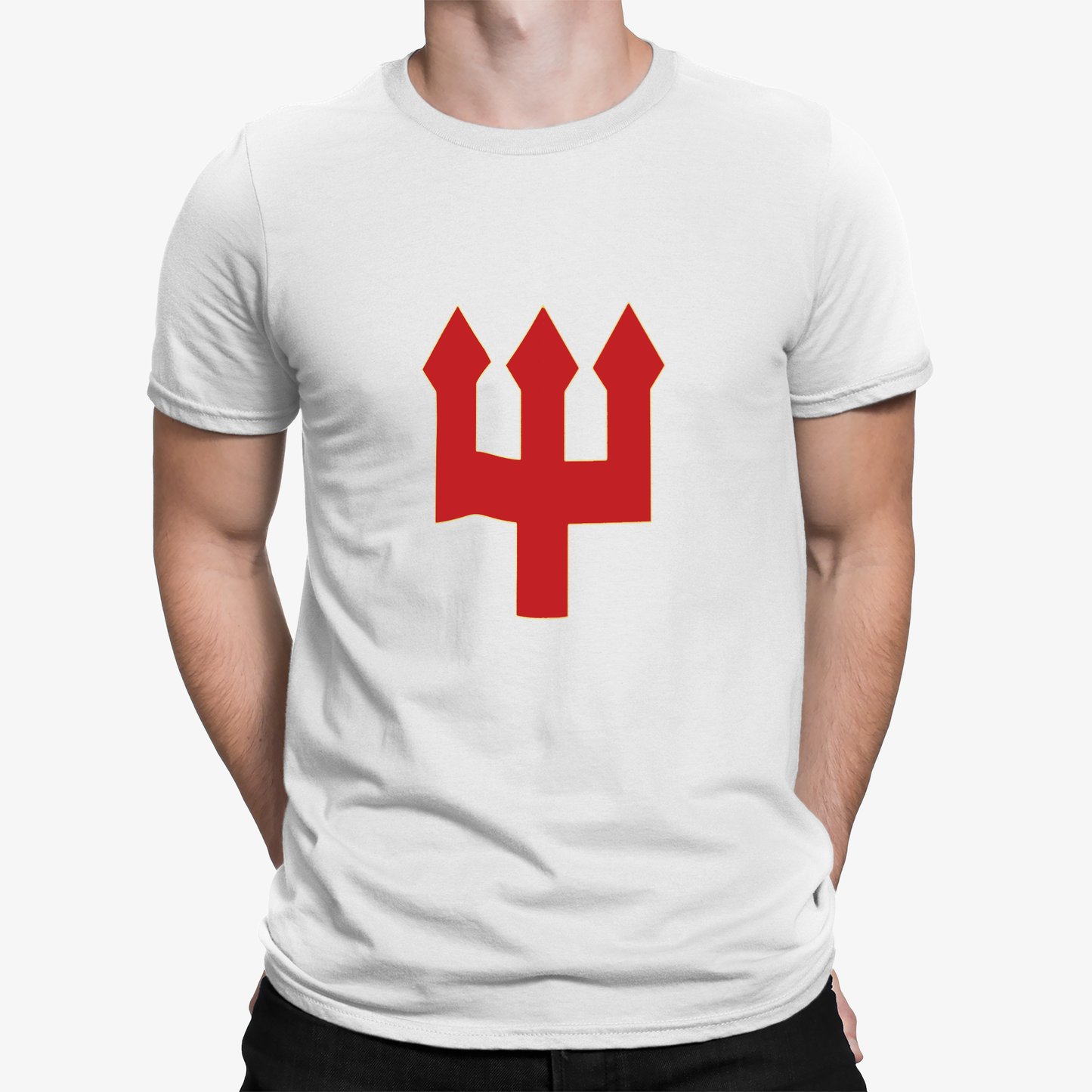 Man United White Mens Heavy T-Shirt, 100% Cotton, Short-Sleeve Crew Neck, Large Print UnitedReds Logo