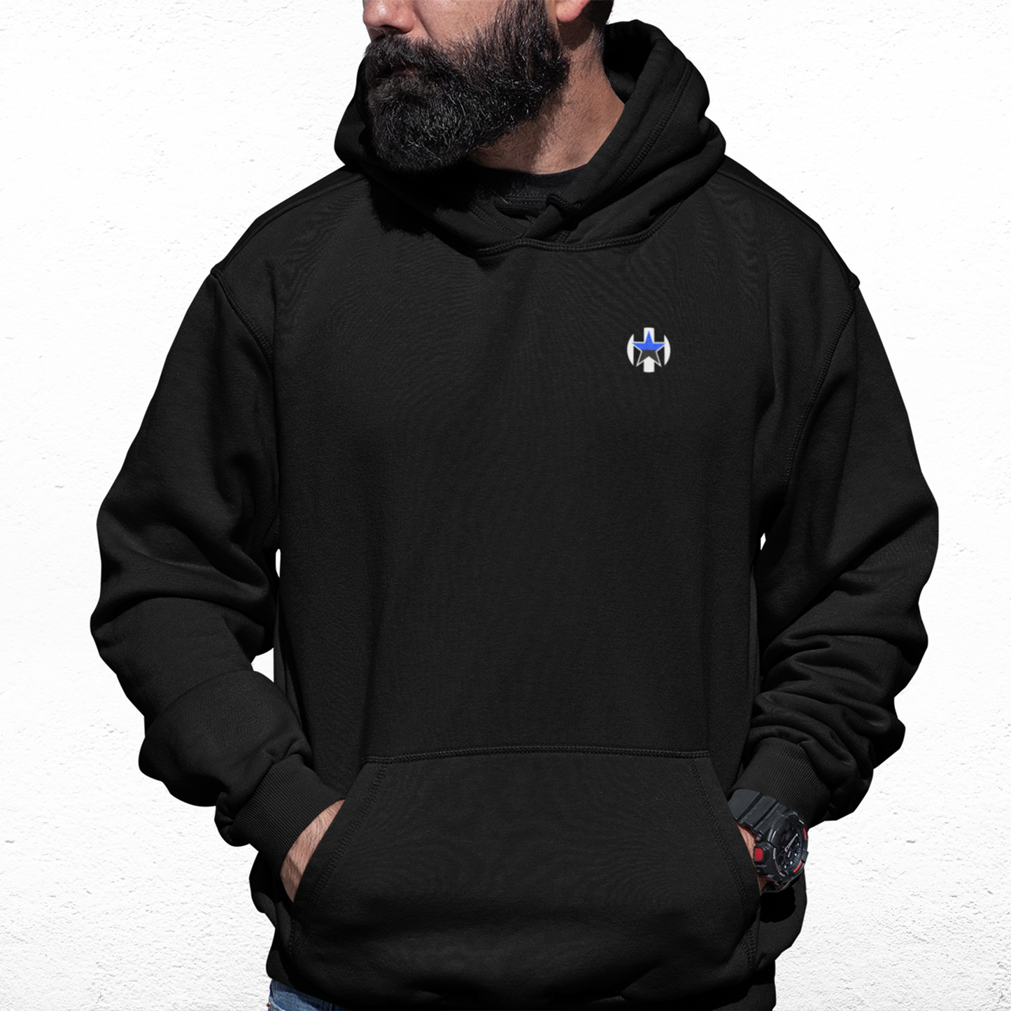 Newcastle Black Mens Hoodie, Kangaroo Pouch Pocket, Self-Coloured Cords, 80% Cotton/20% Polyester, Embroidered ToonArmy Logo