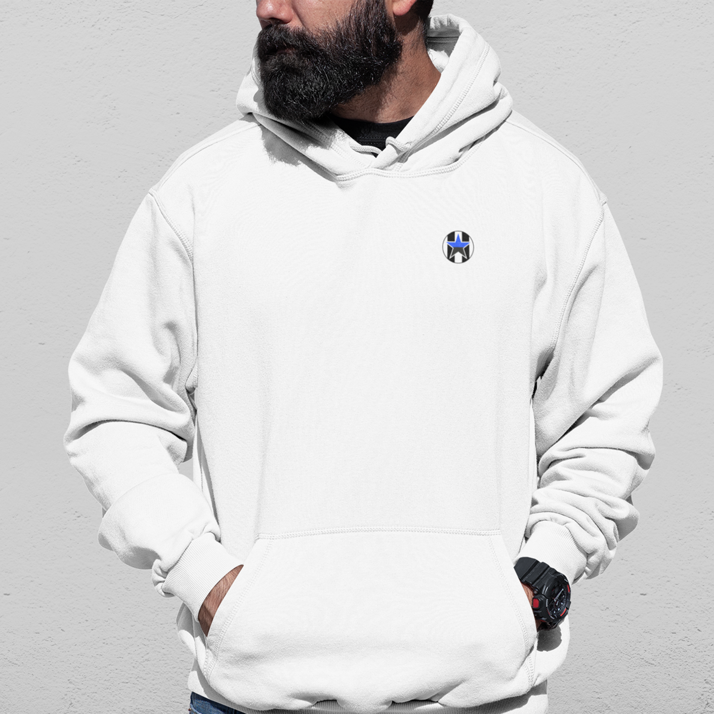 Newcastle White Mens Hoodie, Kangaroo Pouch Pocket, Self-Coloured Cords, 80% Cotton/20% Polyester, Embroidered ToonArmy Logo