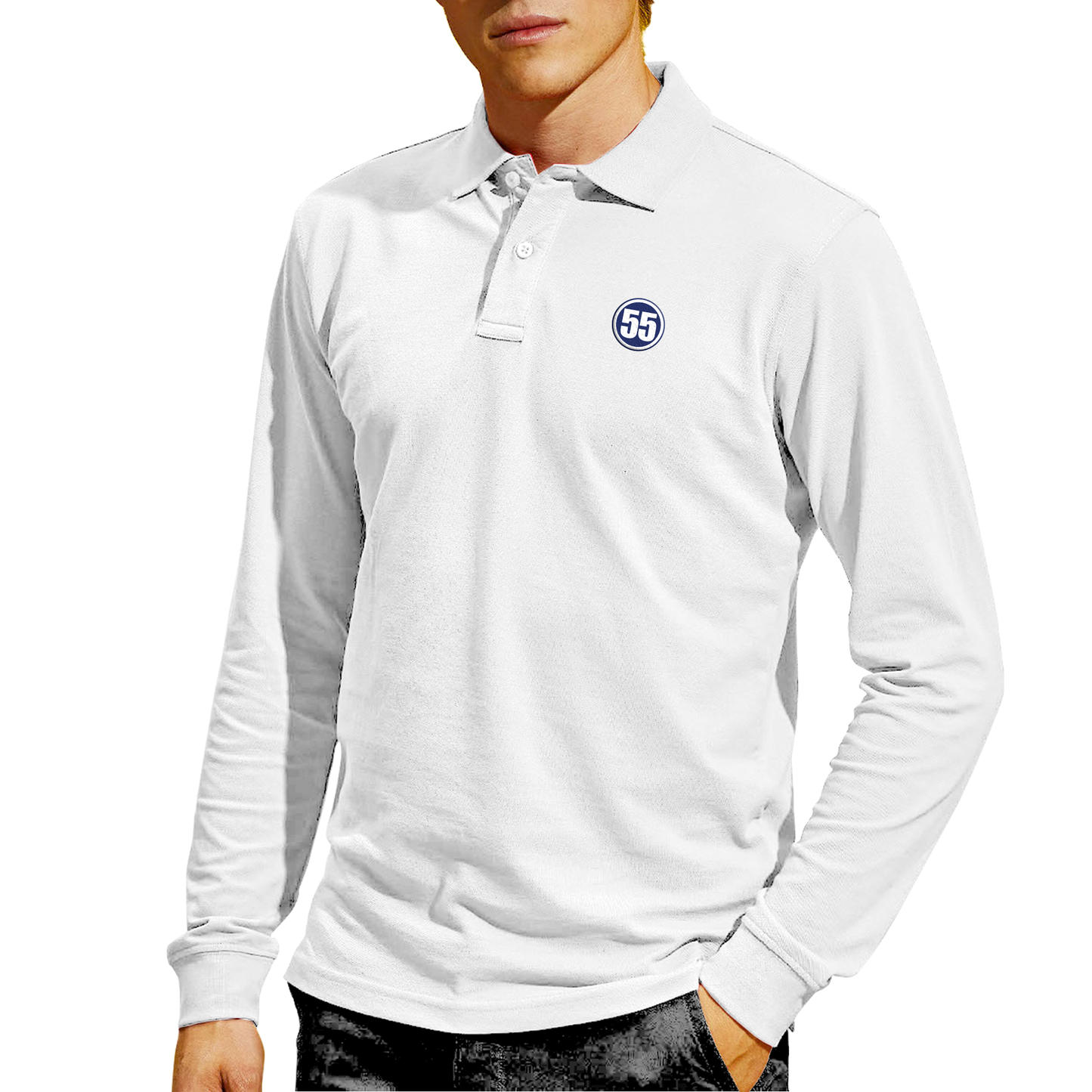 55 Embroidered Long Sleeve Polo Shirt