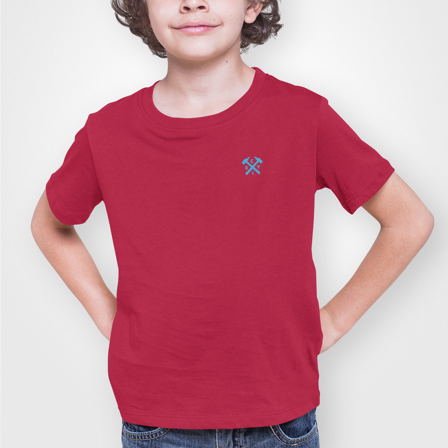 West Ham Red Childrens T-Shirt, 100% Cotton, Short-Sleeve, Embroidered COYIrons Logo