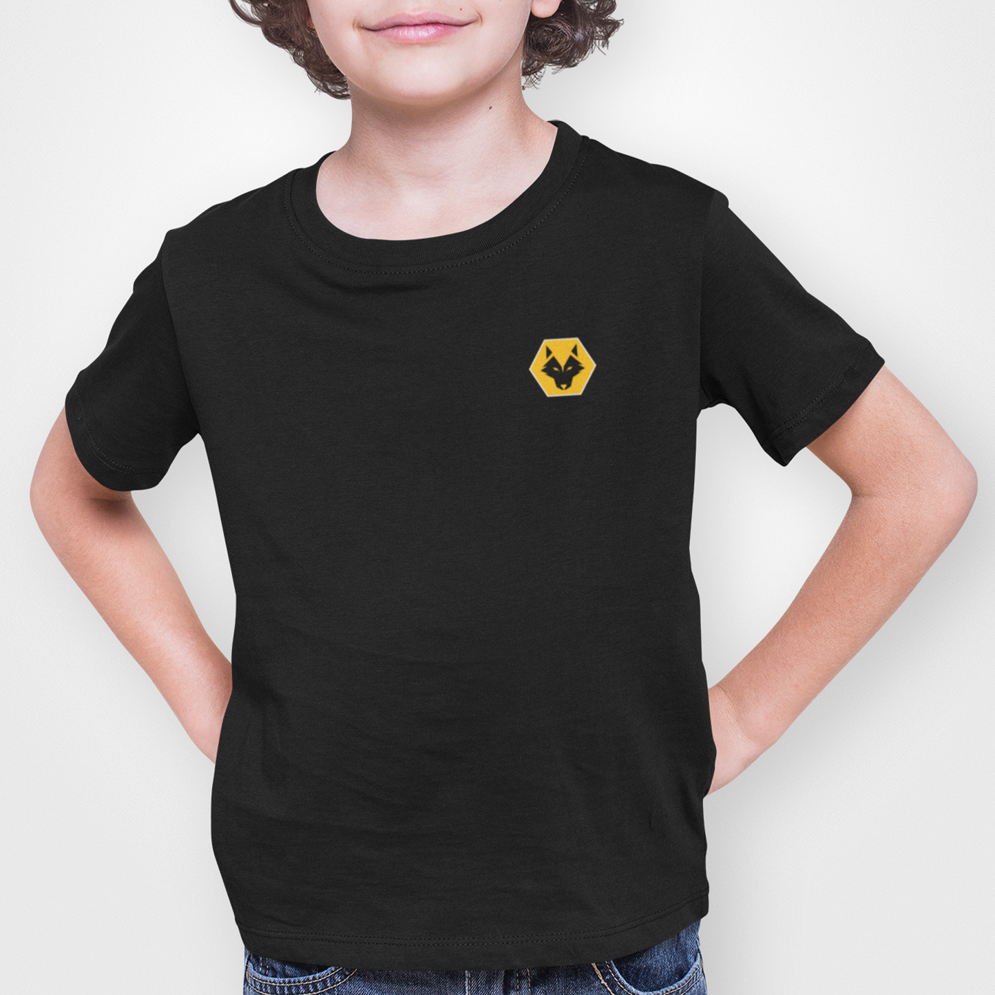 Wolves Black Childrens T-Shirt, 100% Cotton, Short-Sleeve, Embroidered WeAreWolves Logo