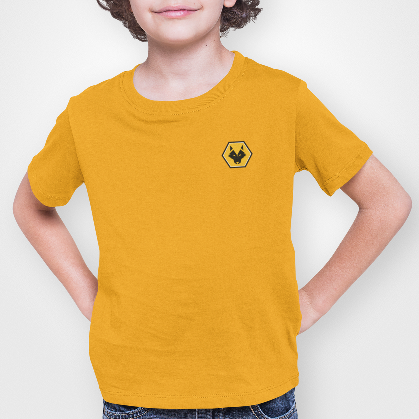 Wolves Gold Childrens T-Shirt, 100% Cotton, Short-Sleeve, Embroidered WeAreWolves Logo