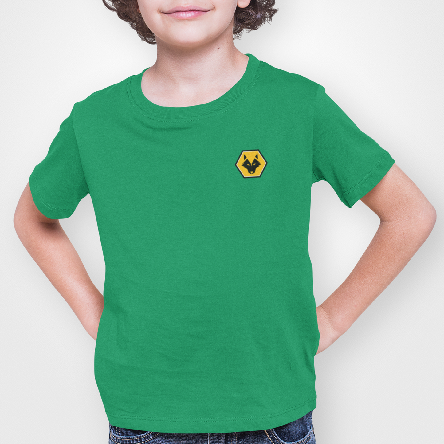 Wolves Green Childrens T-Shirt, 100% Cotton, Short-Sleeve, Embroidered WeAreWolves Logo
