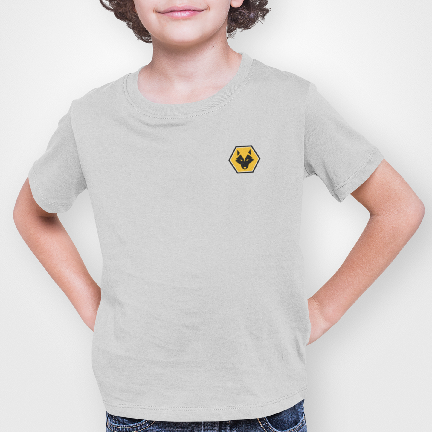 Wolves Grey Childrens T-Shirt, 100% Cotton, Short-Sleeve, Embroidered WeAreWolves Logo