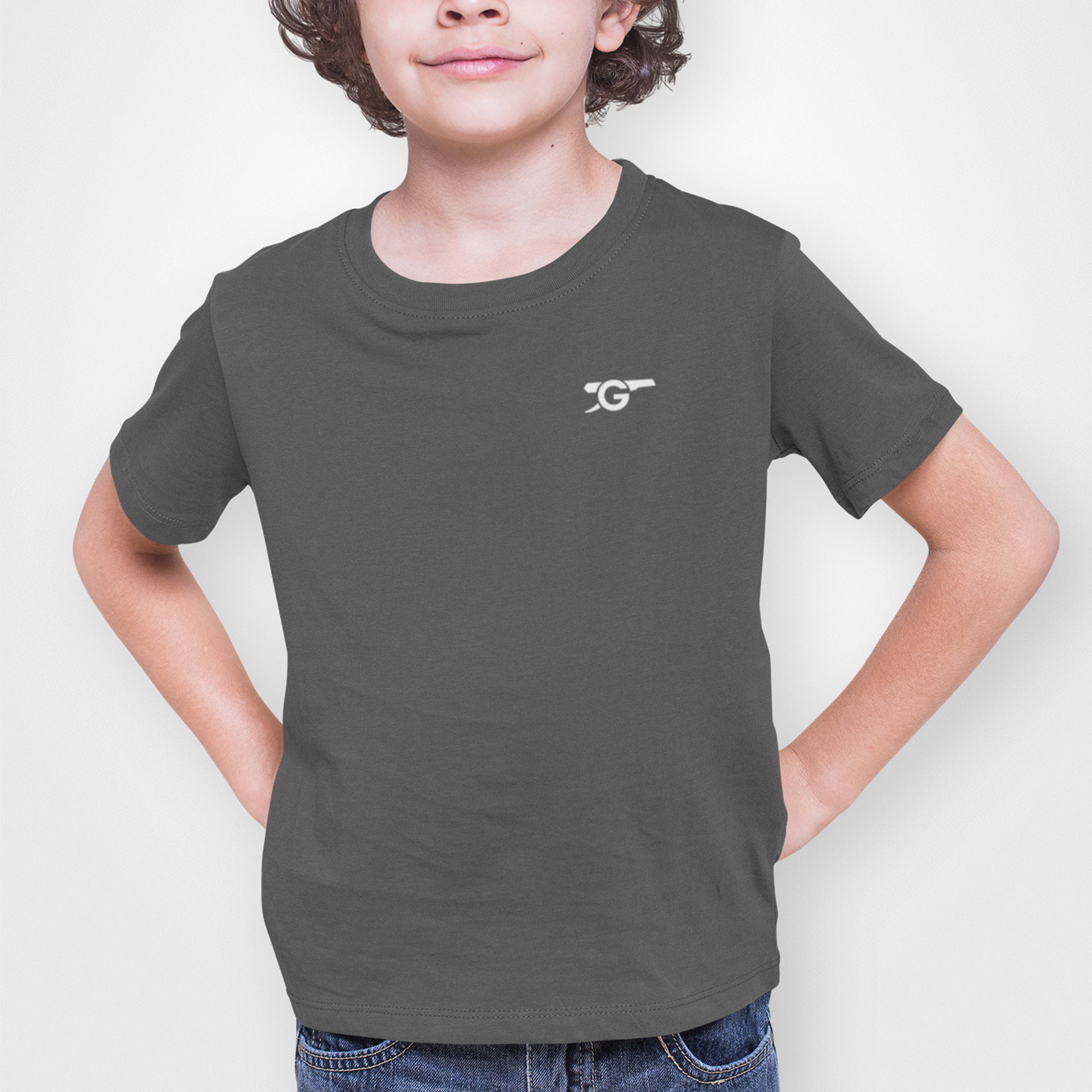 Arsenal Charcoal Childrens T-Shirt, 100% Cotton, Short-Sleeve, Embroidered Gunners Logo