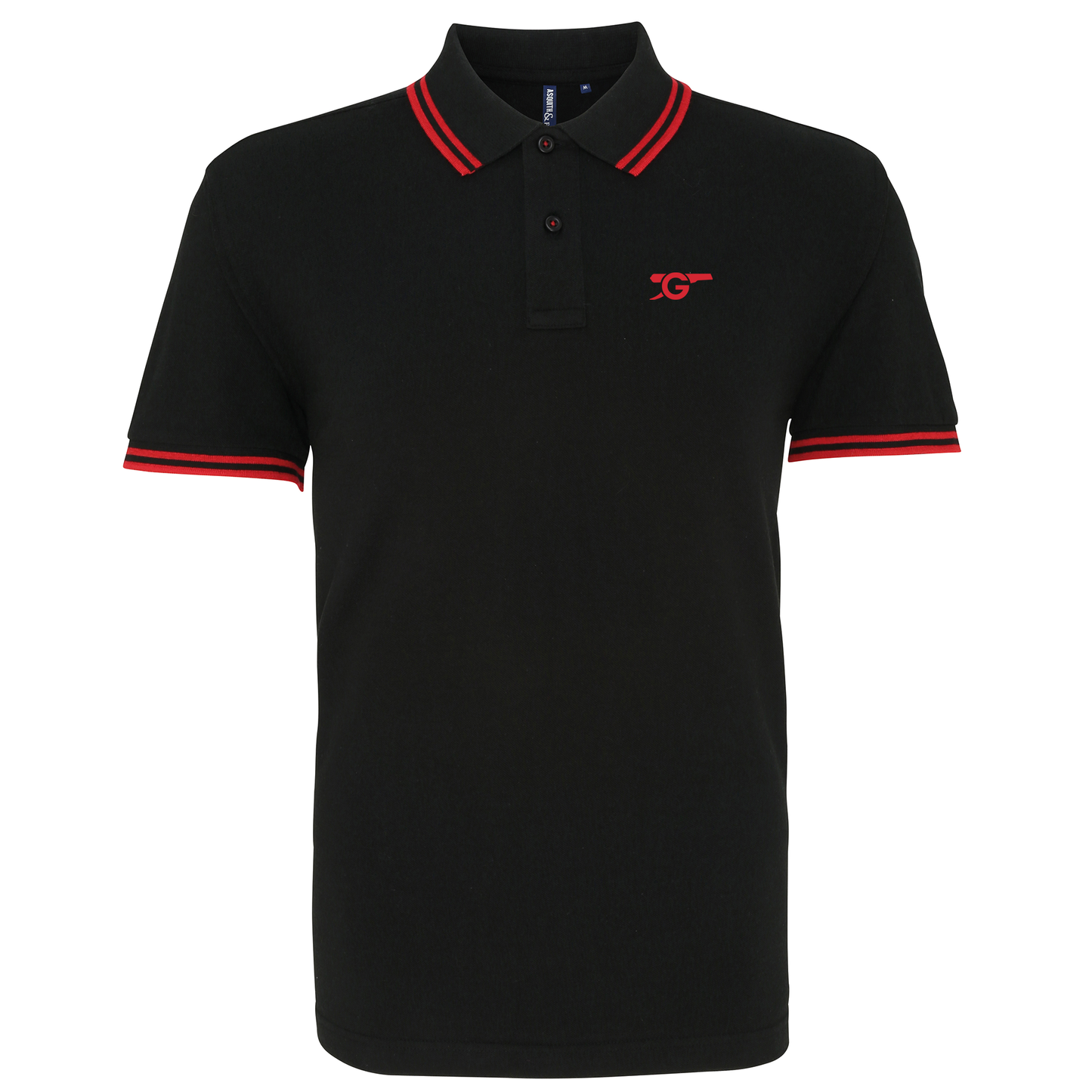 Arsenal Black and Red Tipped Mens Two Button Polo Shirt, 100% Cotton, Short-Sleeve, Embroidered Gunners Logo
