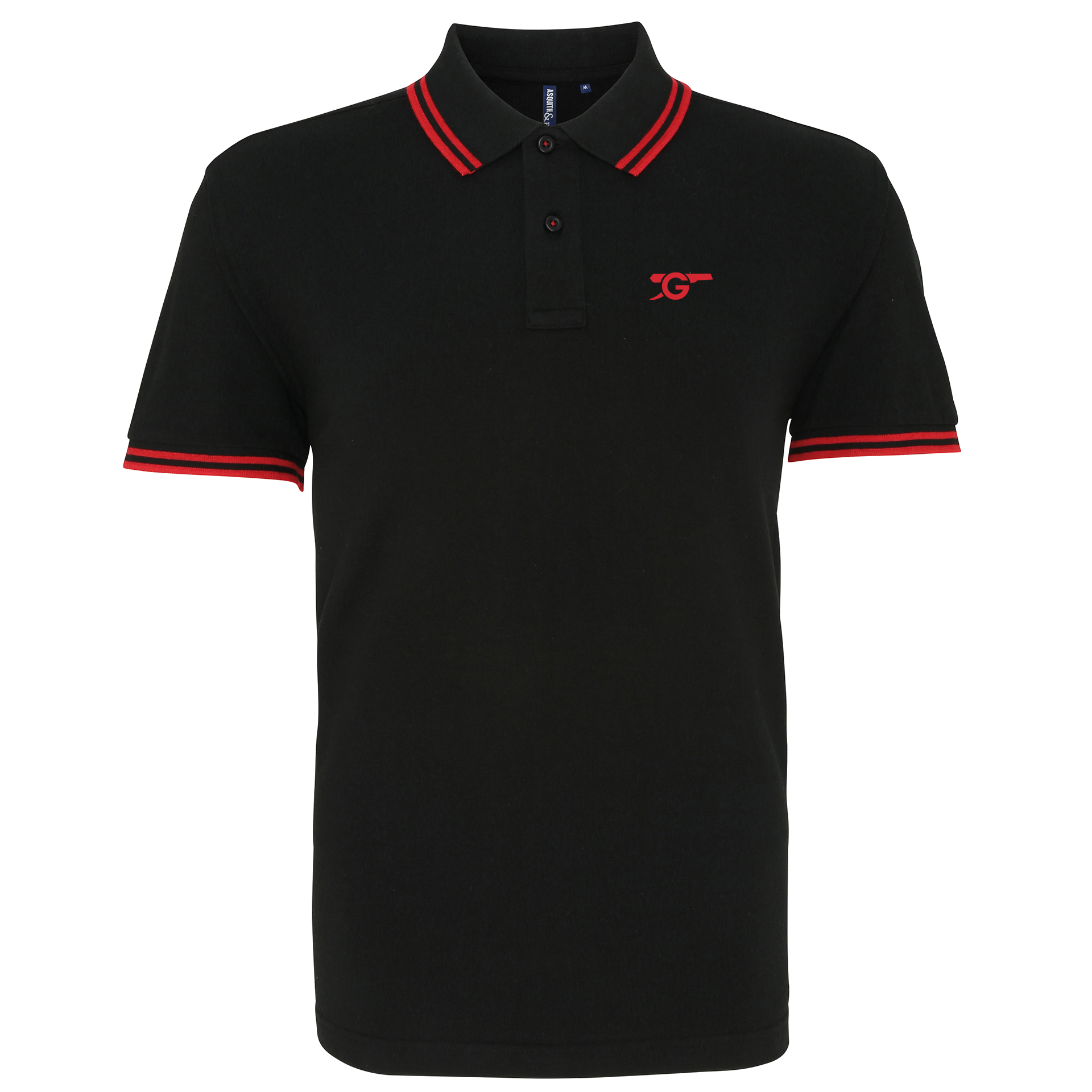 Arsenal Black and Red Tipped Mens Two Button Polo Shirt, 100% Cotton, Short-Sleeve, Embroidered Gunners Logo