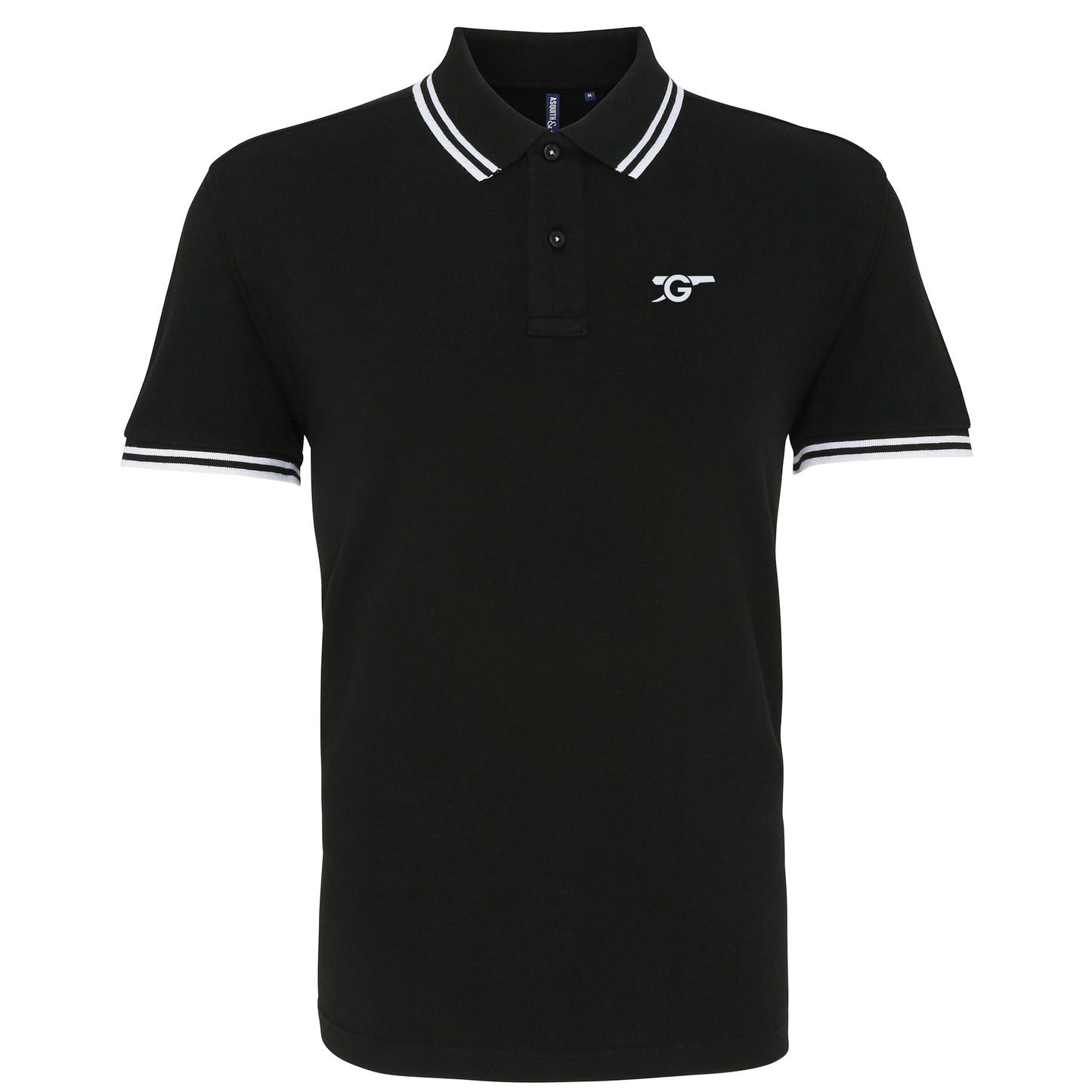 Arsenal Black and White Tipped Mens Two Button Polo Shirt, 100% Cotton, Short-Sleeve, Embroidered Gunners Logo