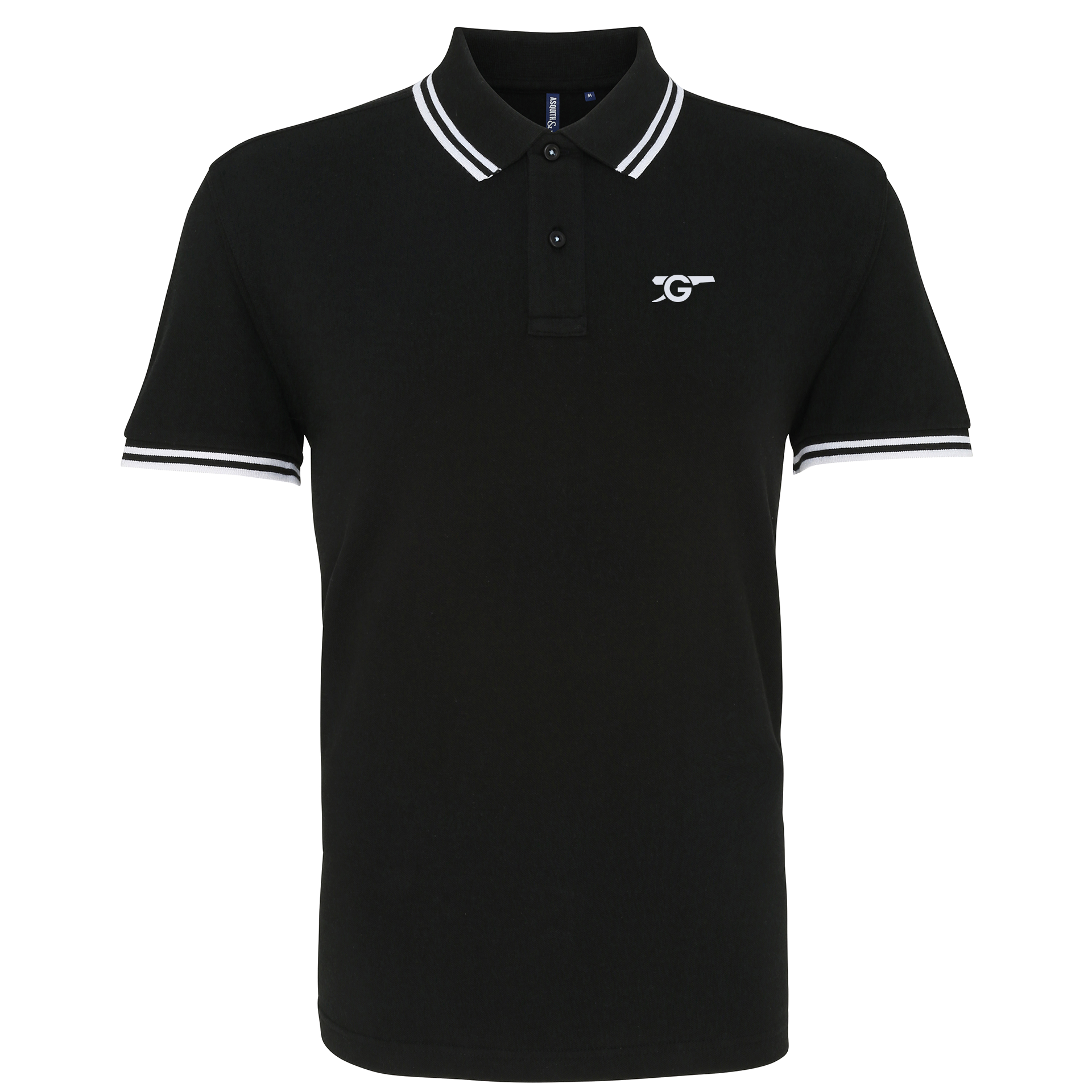 Arsenal Black and White Tipped Mens Two Button Polo Shirt, 100% Cotton, Short-Sleeve, Embroidered Gunners Logo