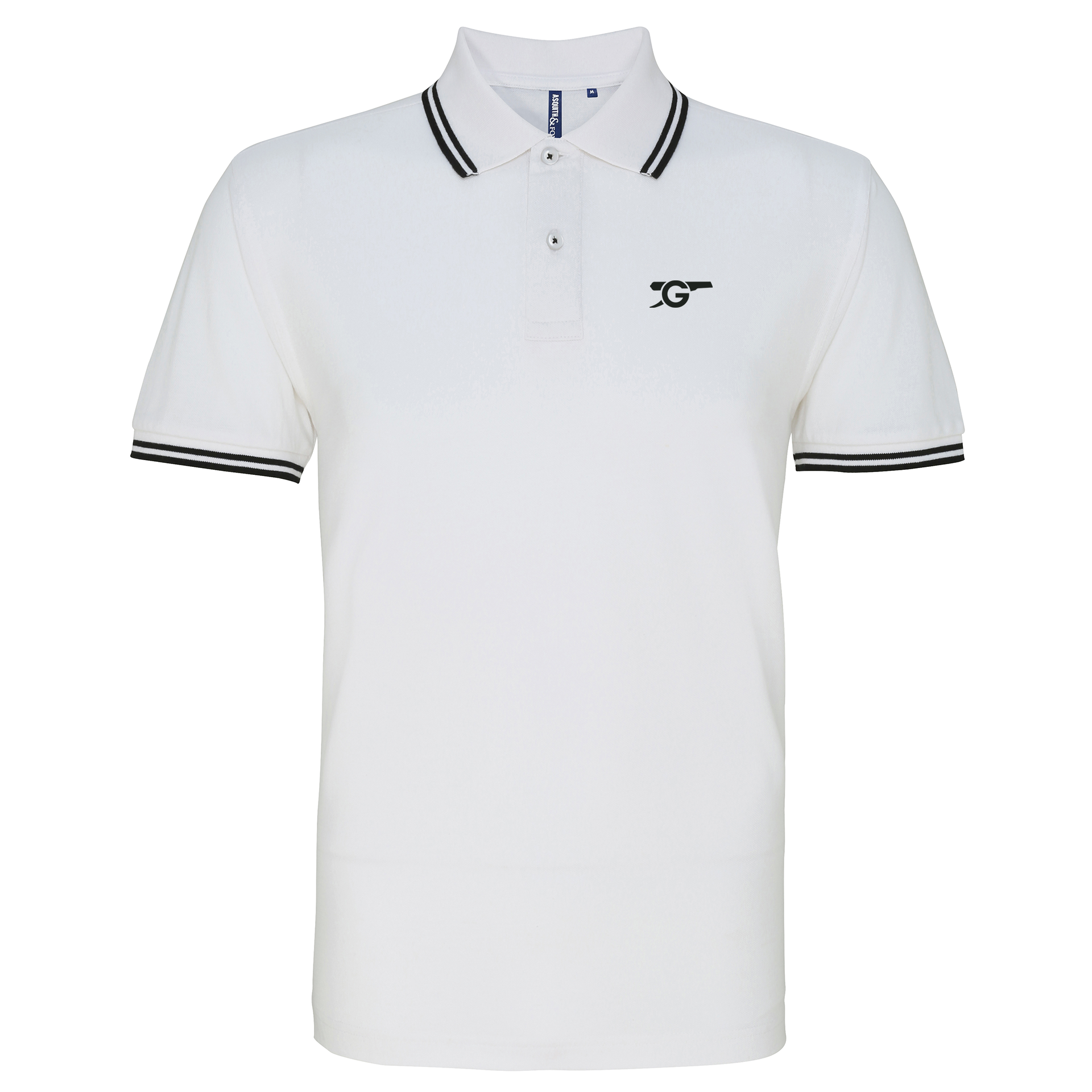 Arsenal White and Black Tipped Mens Two Button Polo Shirt, 100% Cotton, Short-Sleeve, Embroidered Gunners Logo