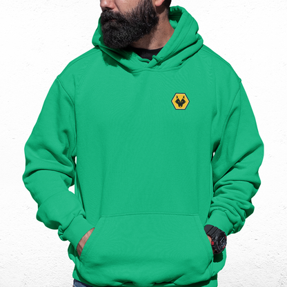 Wolves Green Mens Hoodie, Kangaroo Pouch Pocket, Self-Coloured Cords, 80% Cotton/20% Polyester, Embroidered WeAreWolves Logo