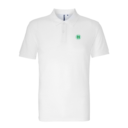 Celtic White Mens Three Button Polo Shirt, 100% Polyester, Short-Sleeve, Embroidered Celtic1967 Logo