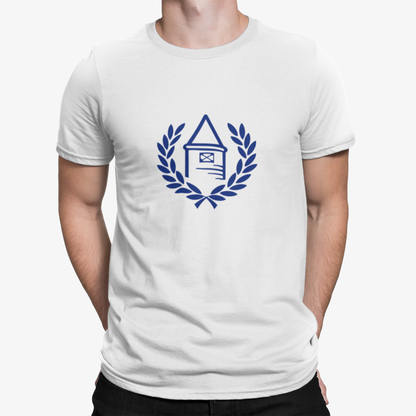 Everton White Mens Heavy T-Shirt, 100% Cotton, Short-Sleeve Crew Neck, Large Print Toffees logo