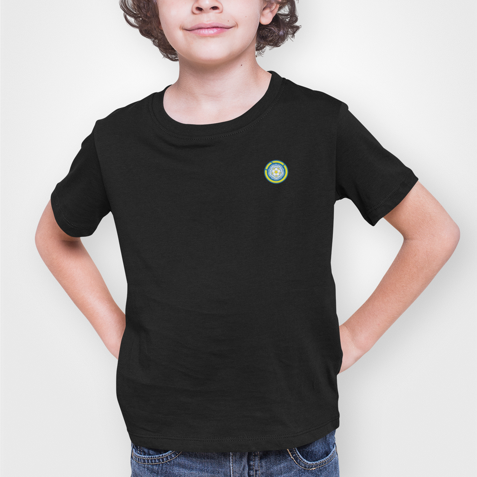 Leeds Black Childrens T-Shirt, 100% Cotton, Short-Sleeve, Embroidered LUFC MOT Logo