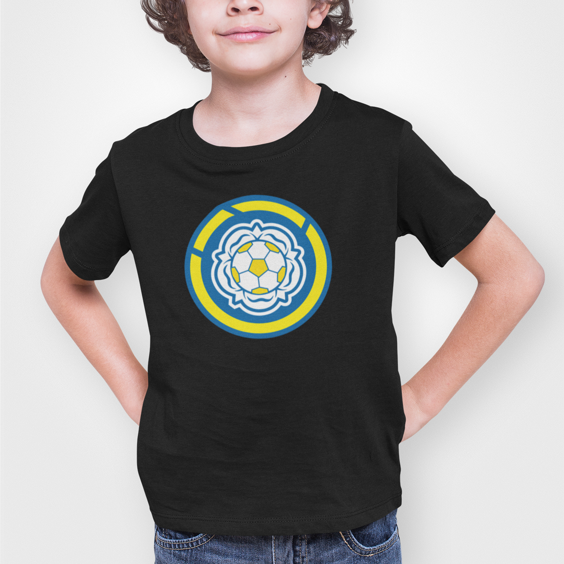 Leeds Black Childrens T-shirt, 100% Cotton, Short-Sleeve, Large Print LUFC MOT Logo