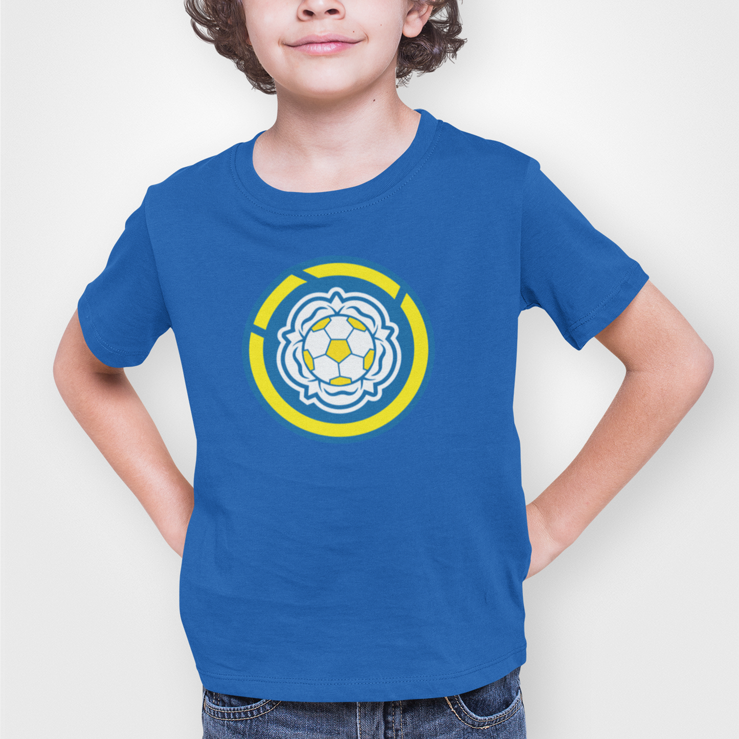 Leeds Blue Childrens T-shirt, 100% Cotton, Short-Sleeve, Large Print LUFC MOT Logo