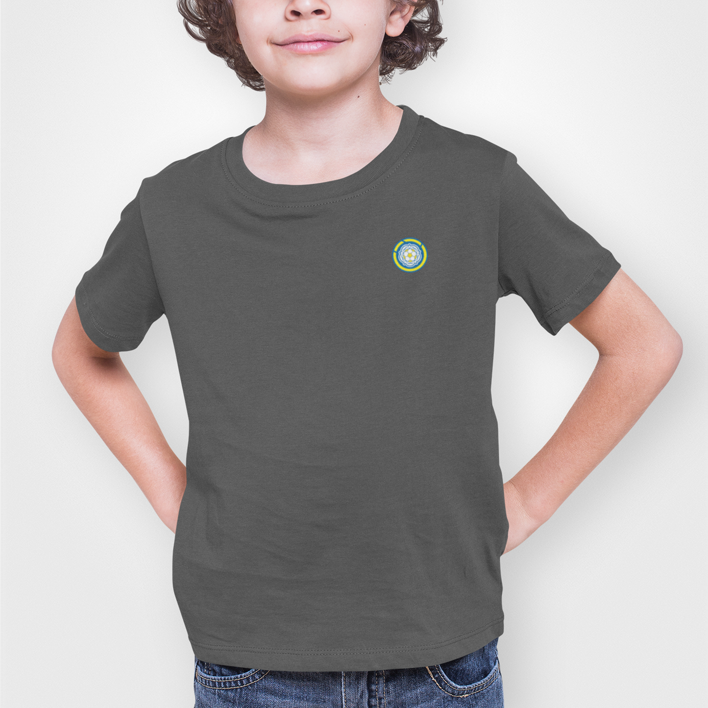 Leeds Grey Childrens T-Shirt, 100% Cotton, Short-Sleeve, Embroidered LUFC MOT Logo