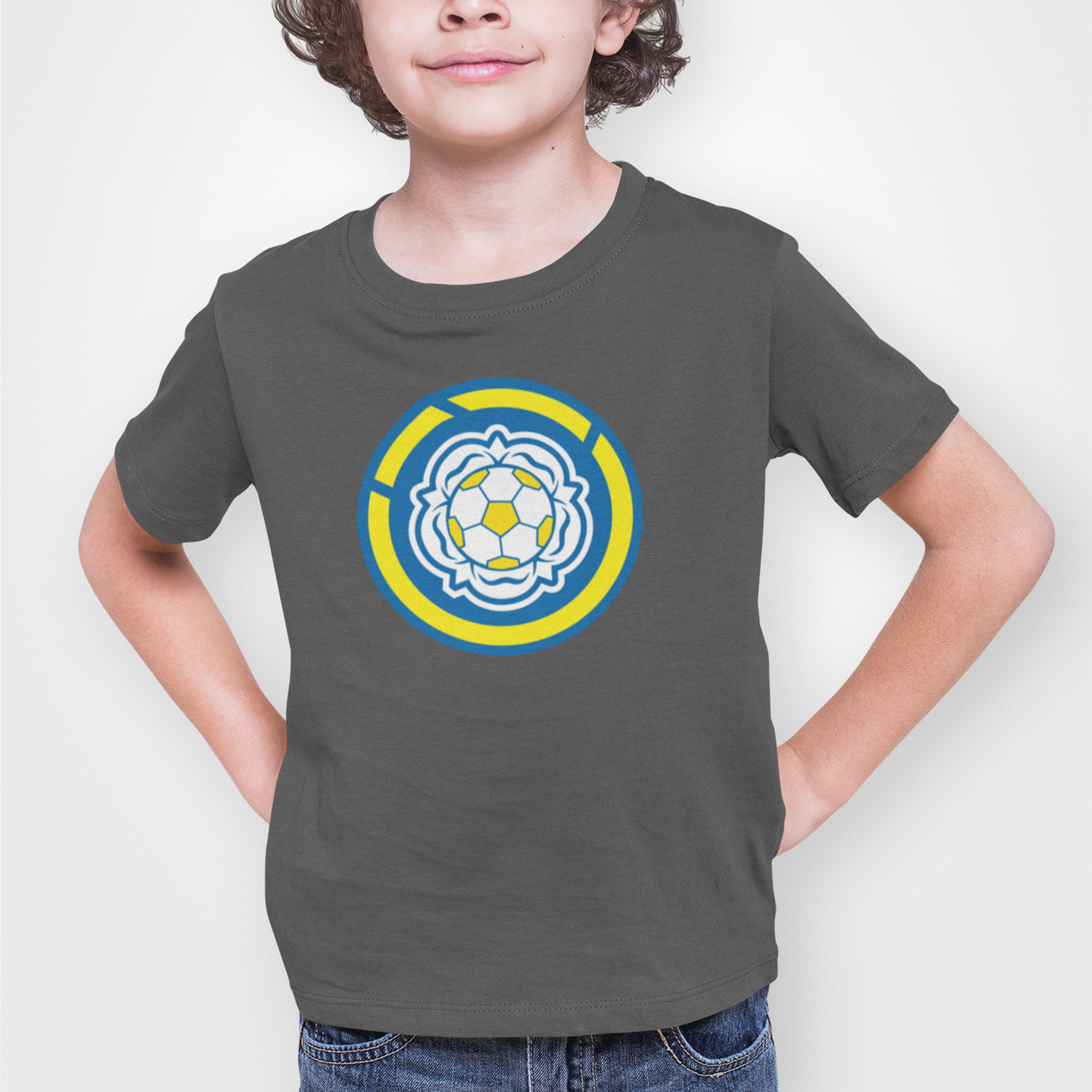 Leeds Grey Childrens T-shirt, 100% Cotton, Short-Sleeve, Large Print LUFC MOT Logo