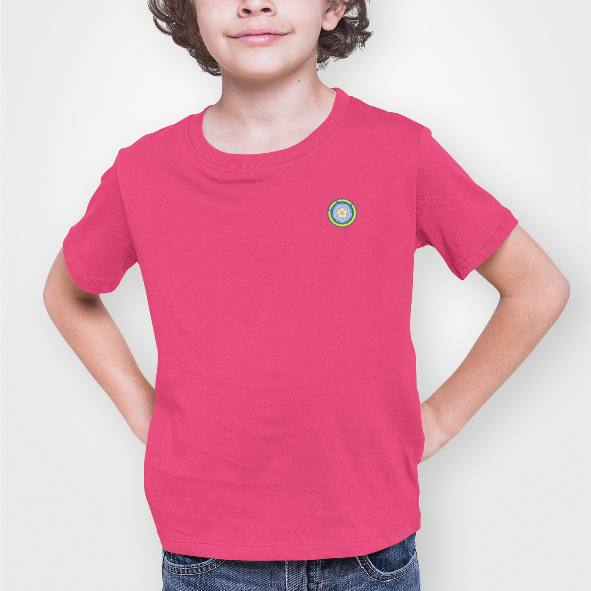 Leeds Pink Childrens T-Shirt, 100% Cotton, Short-Sleeve, Embroidered LUFC MOT Logo