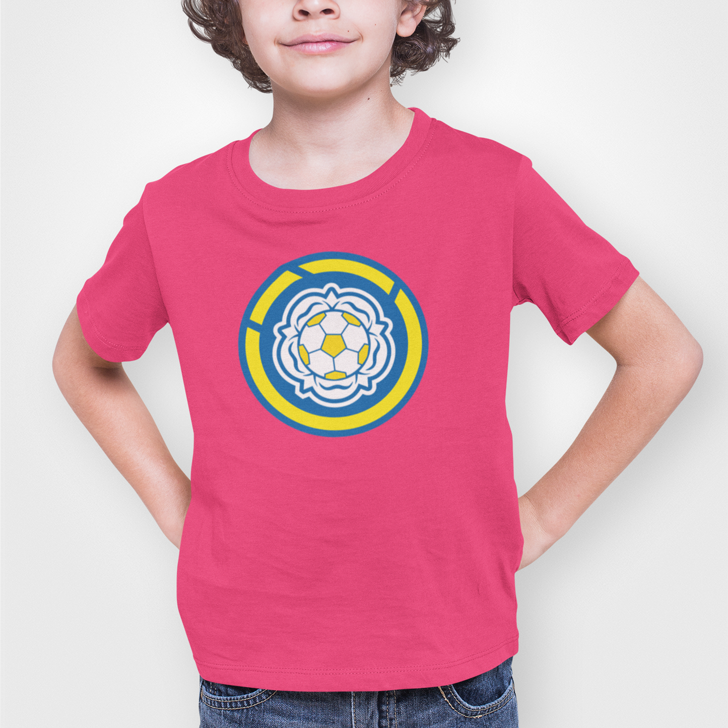 Leeds Pink Childrens T-shirt, 100% Cotton, Short-Sleeve, Large Print LUFC MOT Logo