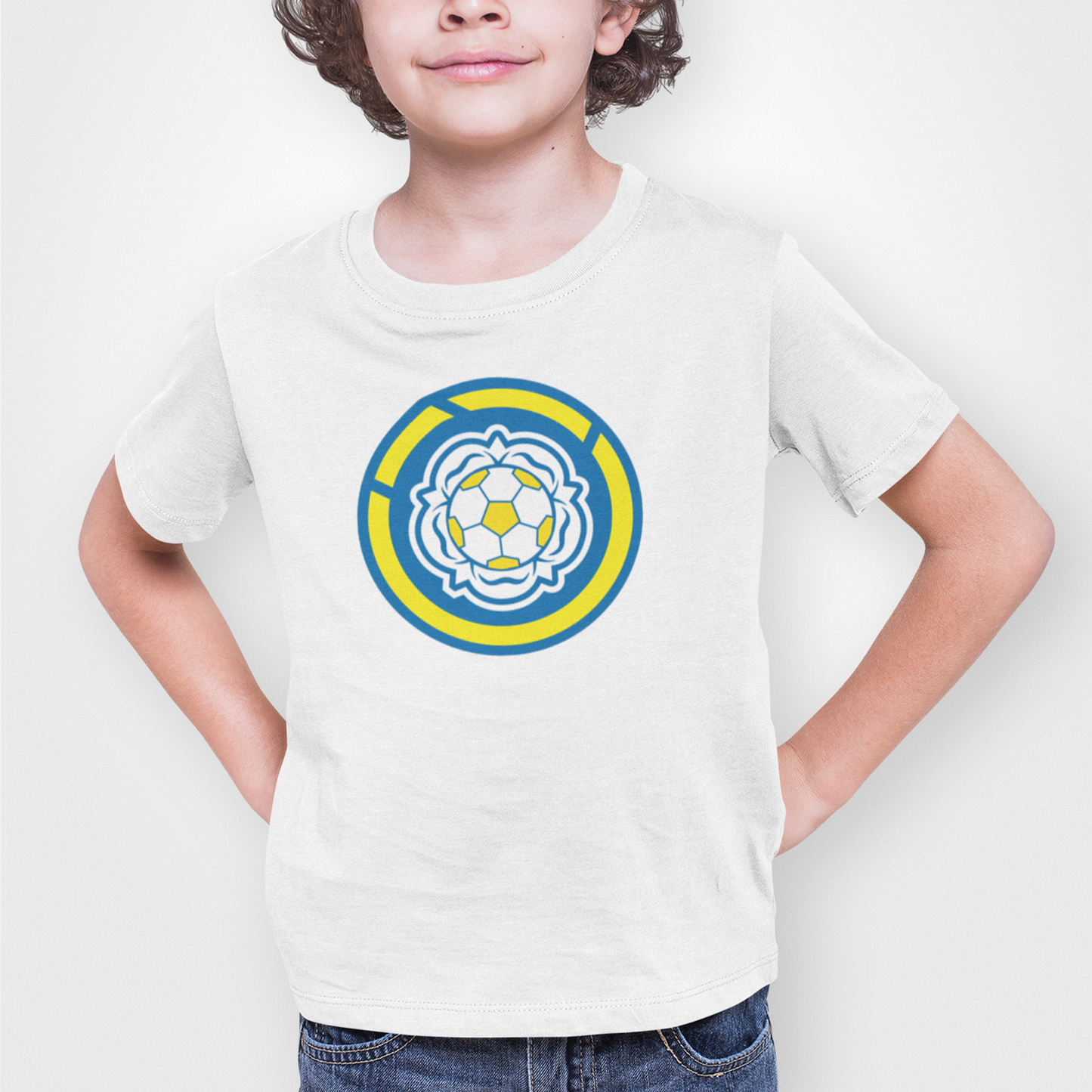 Leeds White Childrens T-shirt, 100% Cotton, Short-Sleeve, Large Print LUFC MOT Logo