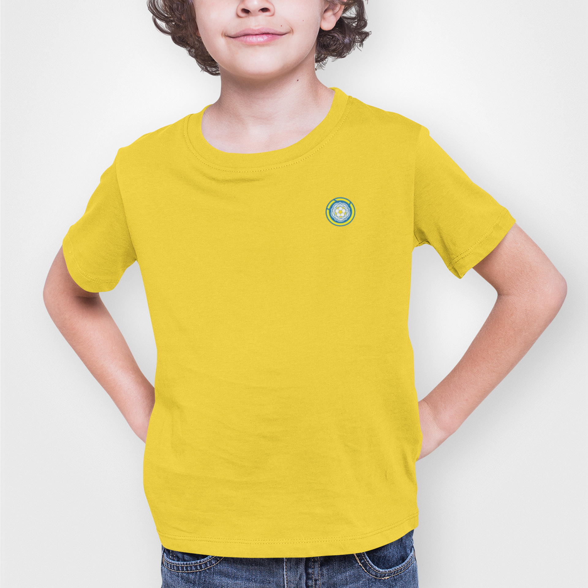 Leeds Yellow Childrens T-Shirt, 100% Cotton, Short-Sleeve, Embroidered LUFC MOT Logo