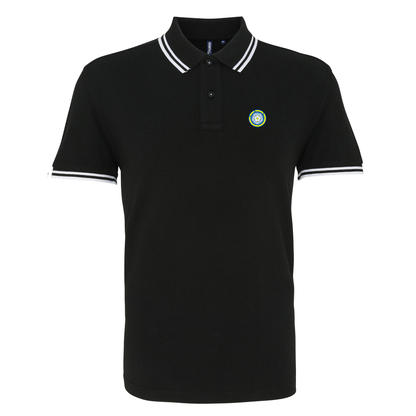 Leeds FC Black and White Tipped Mens Two Button Polo Shirt, 100% Cotton, Short-Sleeve, Embroidered LUFC MOT Logo