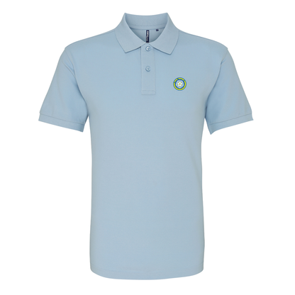 Leeds Light Blue Mens Three Button Polo Shirt, 100% Polyester, Short-Sleeve, Embroidered LUFC MOT Logo