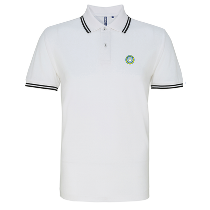 Leeds FC White and Black Tipped Mens Two Button Polo Shirt, 100% Cotton, Short-Sleeve, Embroidered LUFC MOT Logo