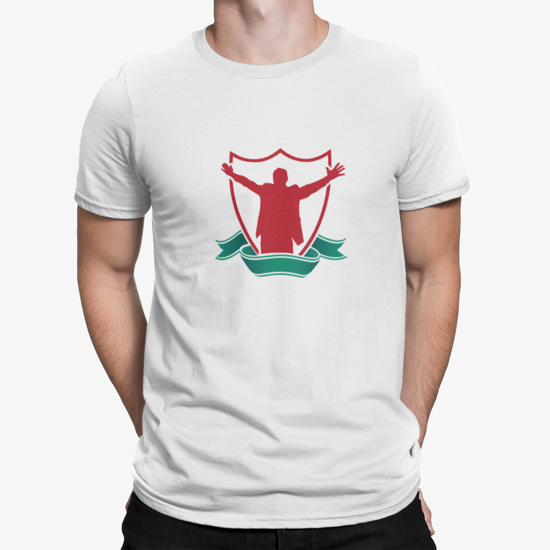 Liverpool FC White Mens Heavy T-Shirt, 100% Cotton, Short-Sleeve Crew Neck, Embroidered The Kop logo					