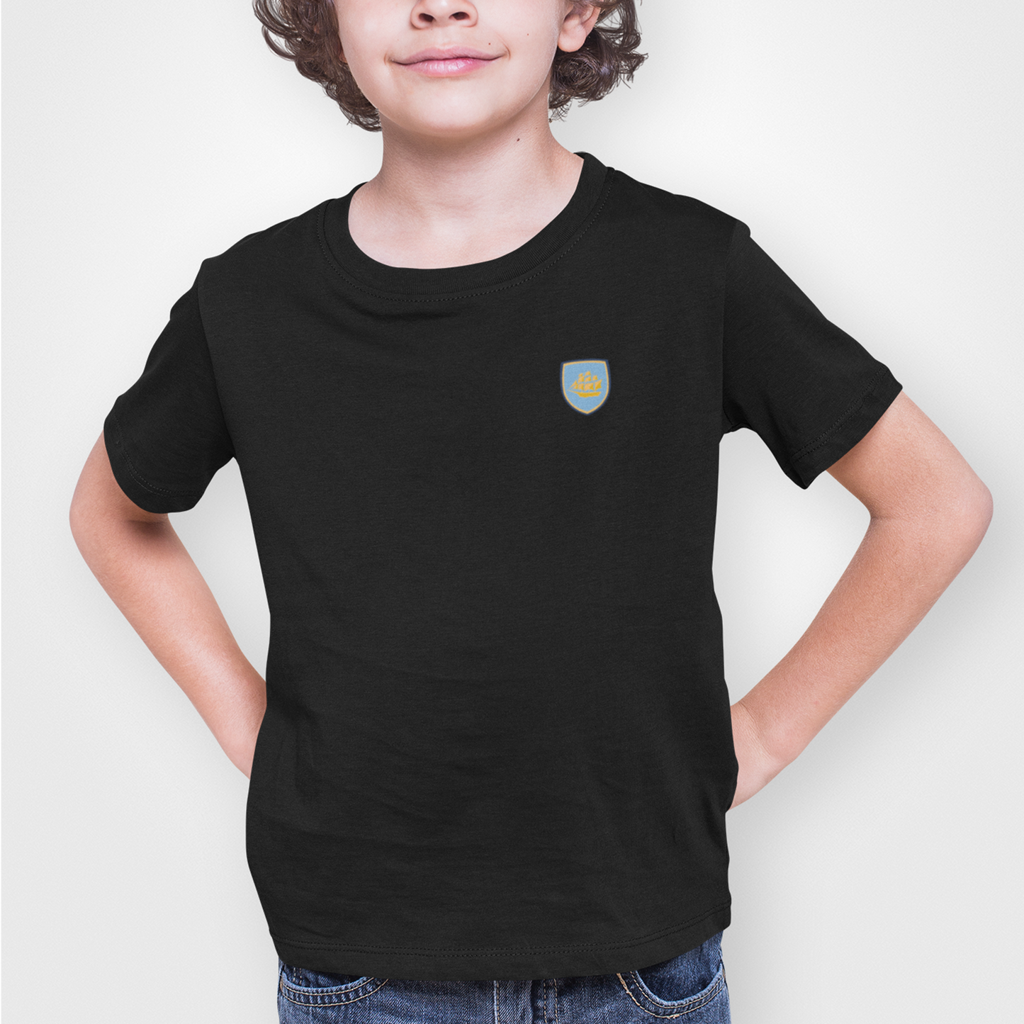 Manchester City Black Childrens T-Shirt, 100% Cotton, Short-Sleeve, Embroidered ManCityzens Logo