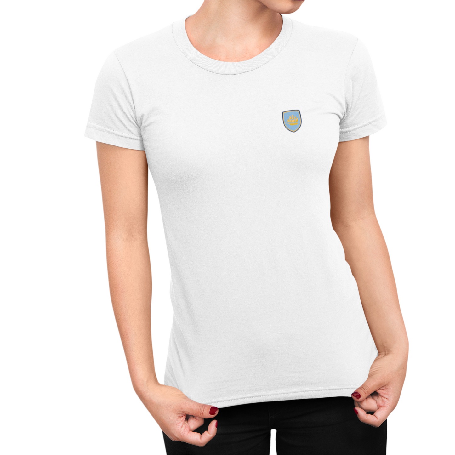 Manchester City White Ladies T-Shirt, 100% Cotton, Slim Fit, Embroidered ManCityzens Logo