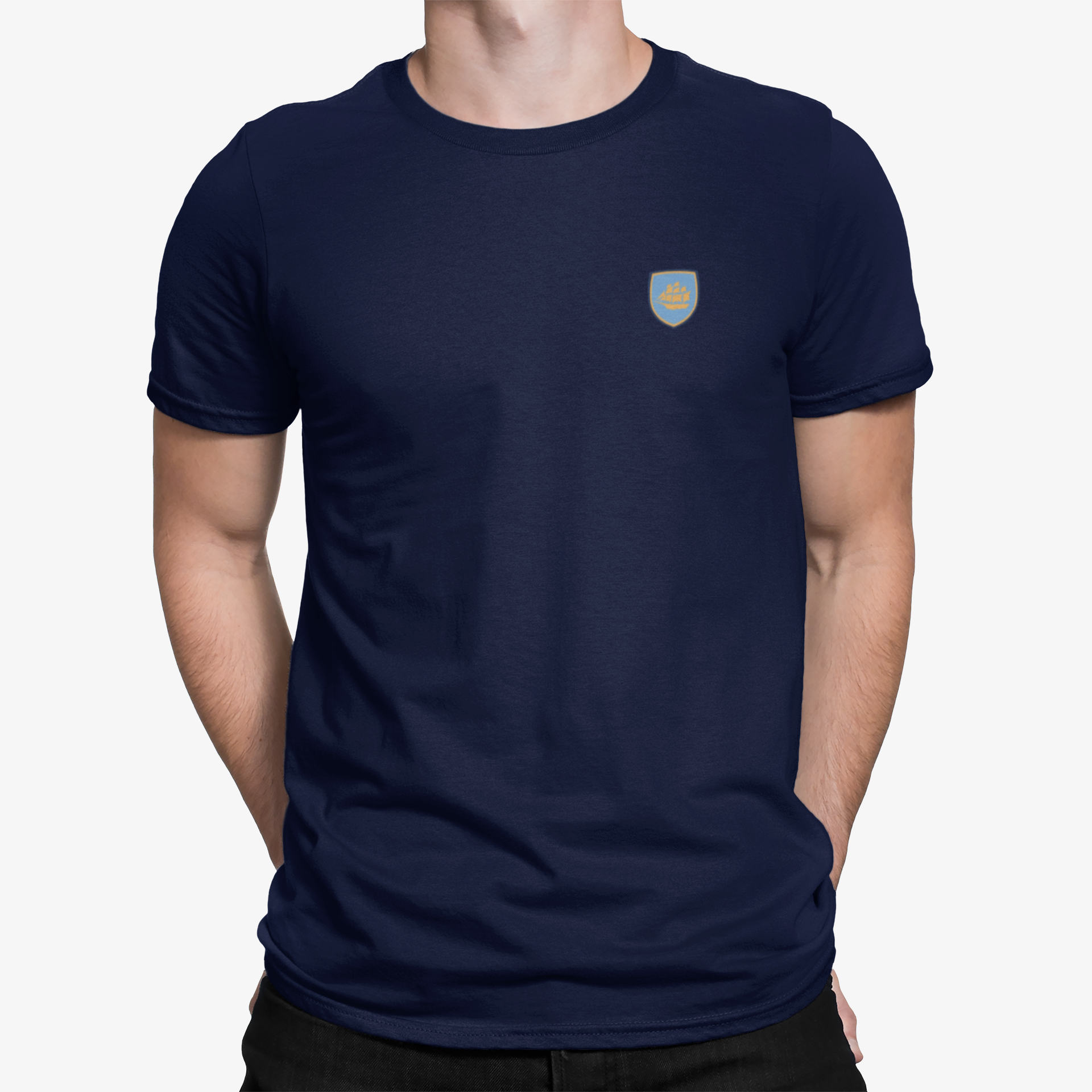 Man City Navy Mens Heavy T-Shirt, 100% Cotton, Short-Sleeve Crew Neck, Embroidered ManCityzens logo