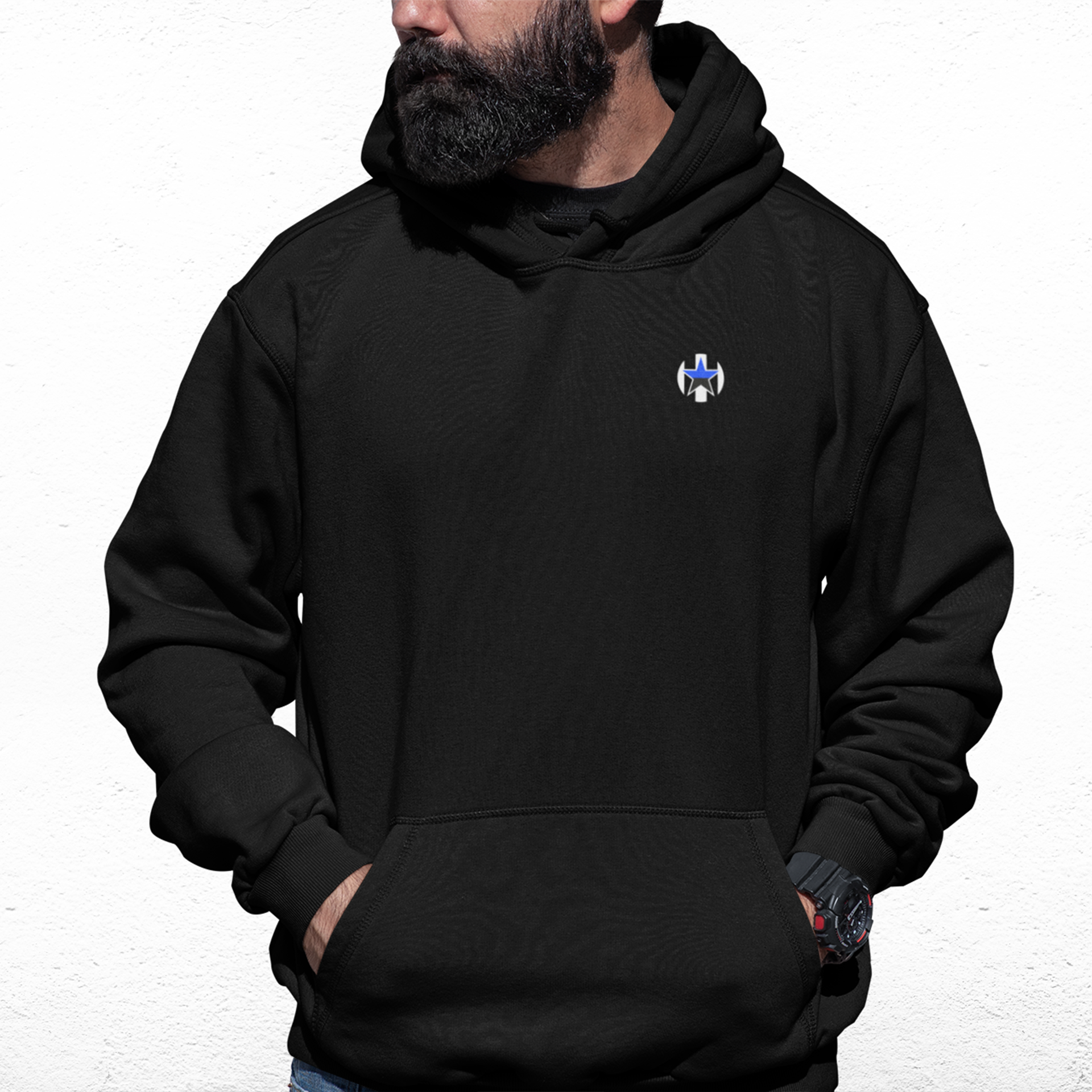 Newcastle Black Mens Hoodie, Kangaroo Pouch Pocket, Self-Coloured Cords, 80% Cotton/20% Polyester, Embroidered ToonArmy Logo