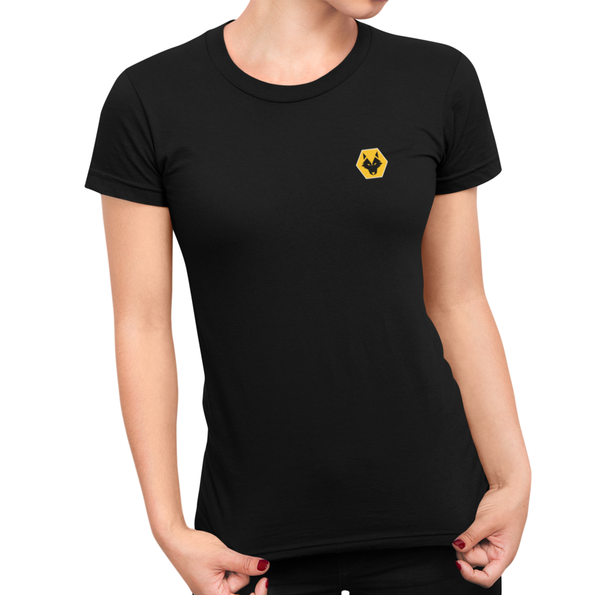 Wolves Black Ladies T-Shirt, 100% Cotton, Slim Fit, Embroidered WeAreWolves Logo