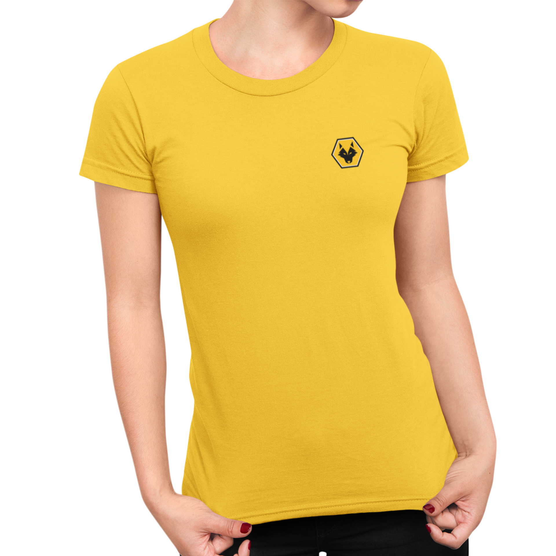Wolves Yellow Ladies T-Shirt, 100% Cotton, Slim Fit, Embroidered WeAreWolves Logo