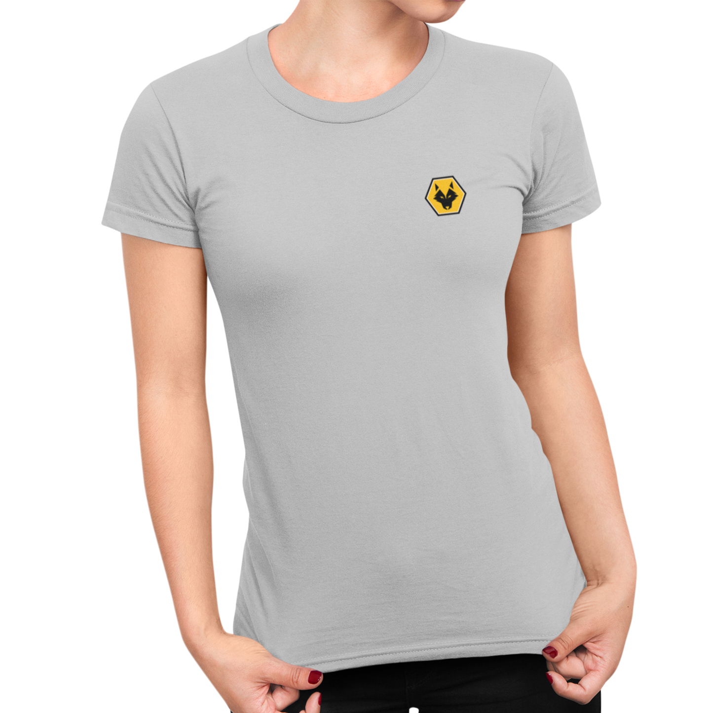 Wolves Grey Ladies T-Shirt, 100% Cotton, Slim Fit, Embroidered WeAreWolves Logo